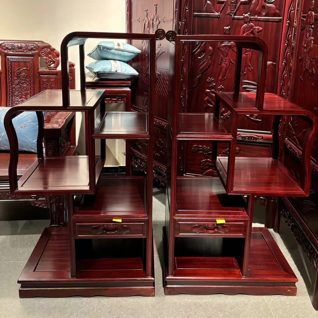 酸枝木异形博古架尺寸：长64宽40高125