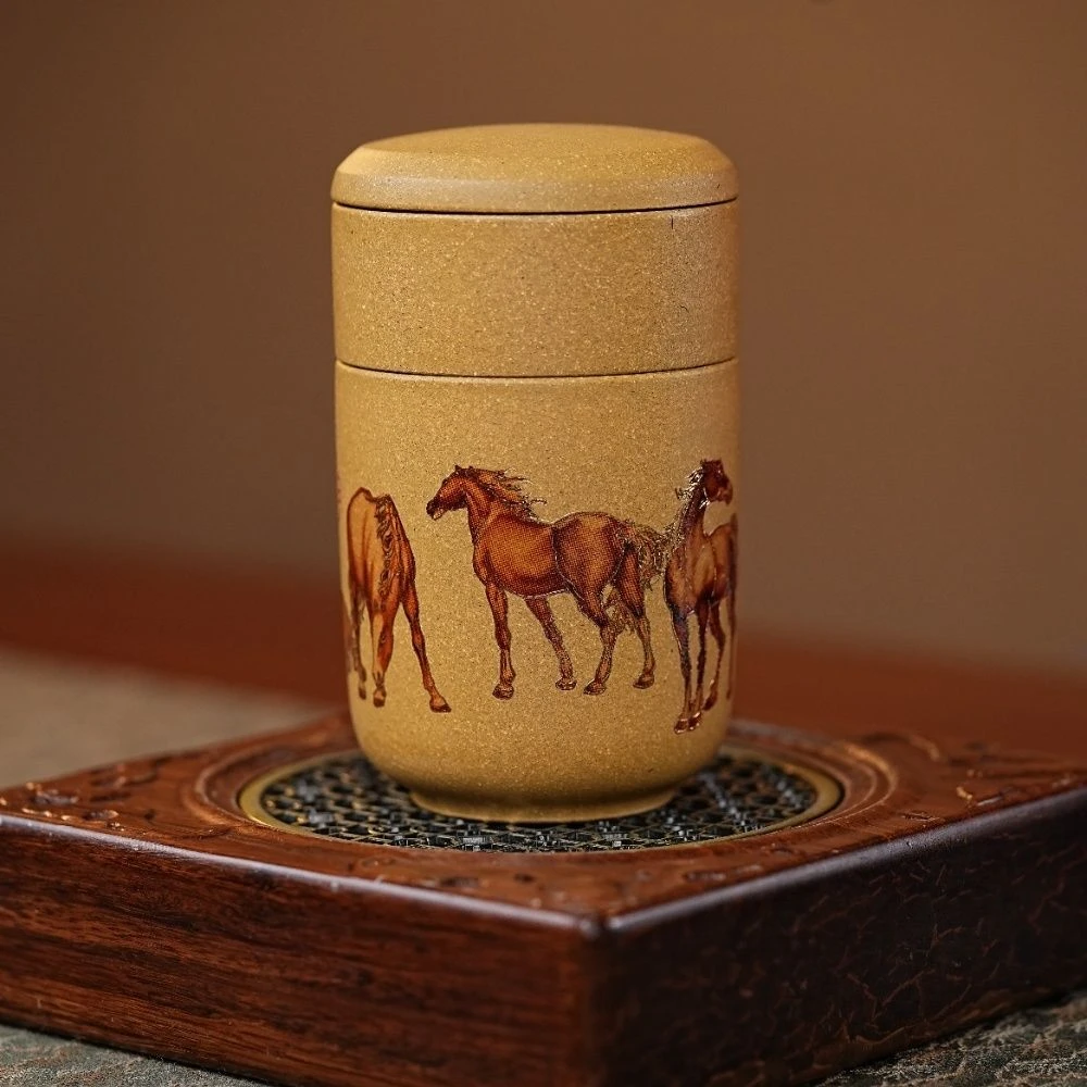 宜兴原矿紫砂朱永良金段泥手工八骏图便携快客杯旅行套装男士茶具