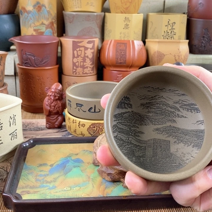 紫砂茶杯长城普洱杯