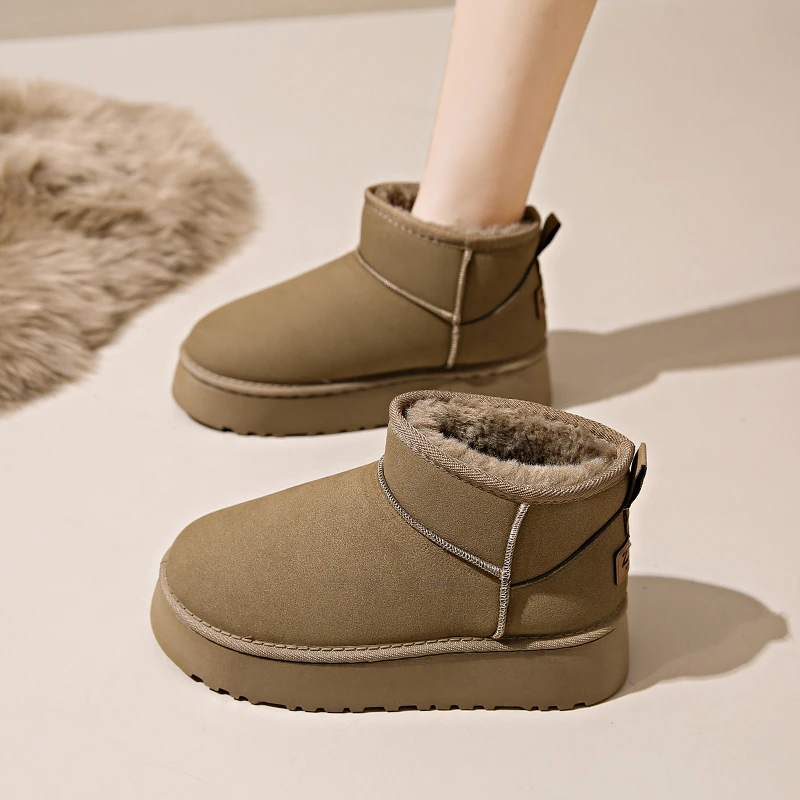 回力瑞2023年秋冬百搭新款小个子韩版厚底内增高加绒加厚雪地靴女