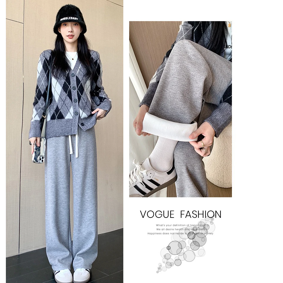 扭扭条高腰垂感直筒裤超细针织条纹休闲窄版阔腿裤