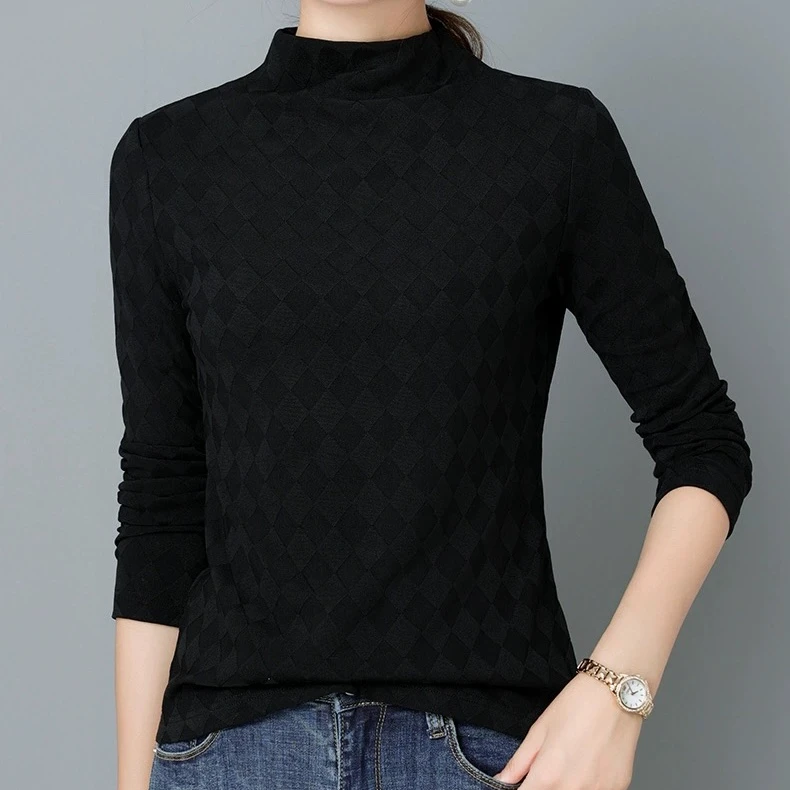 雪儿8829提花打底衫 纯色简约大圆领文艺打底衫