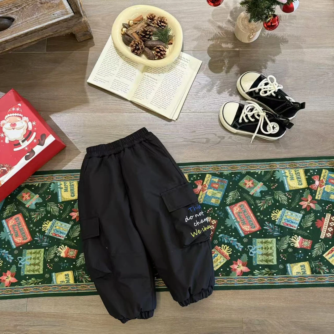 儿童冬季韩版刺绣字母工装棉裤H1865