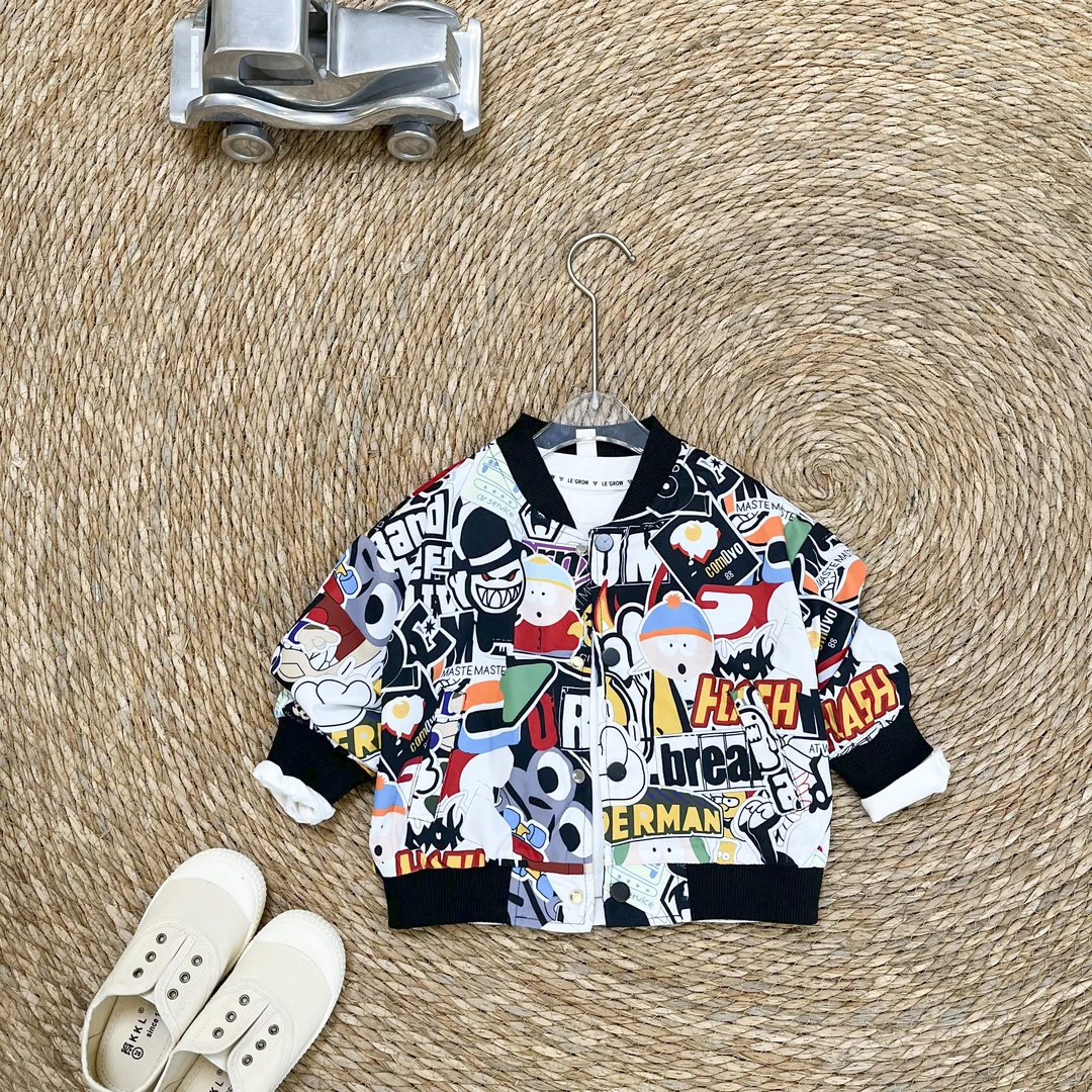 儿童春秋韩版卡通满印字母人物夹克SQ1128