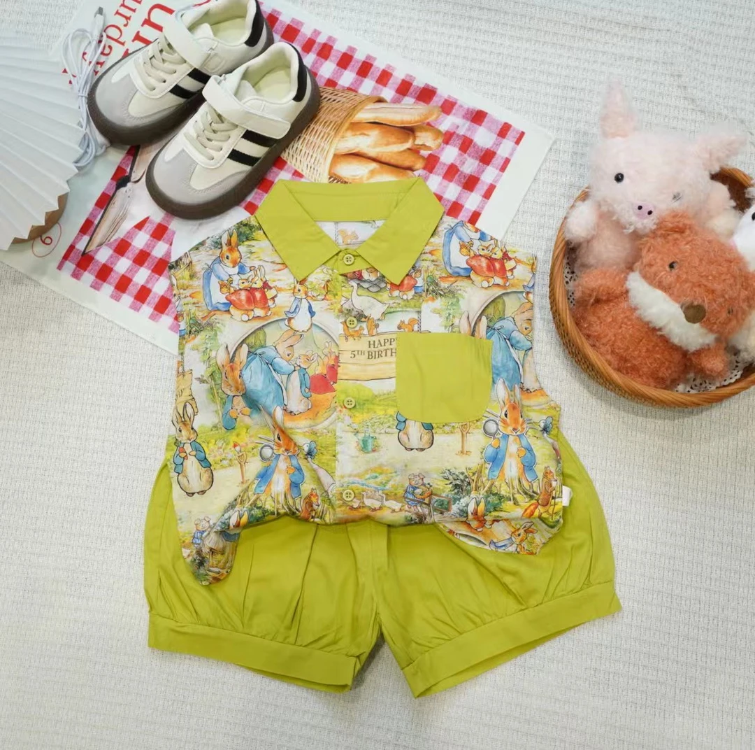 儿童夏季可爱小兔子无袖衬衫套装XQ724