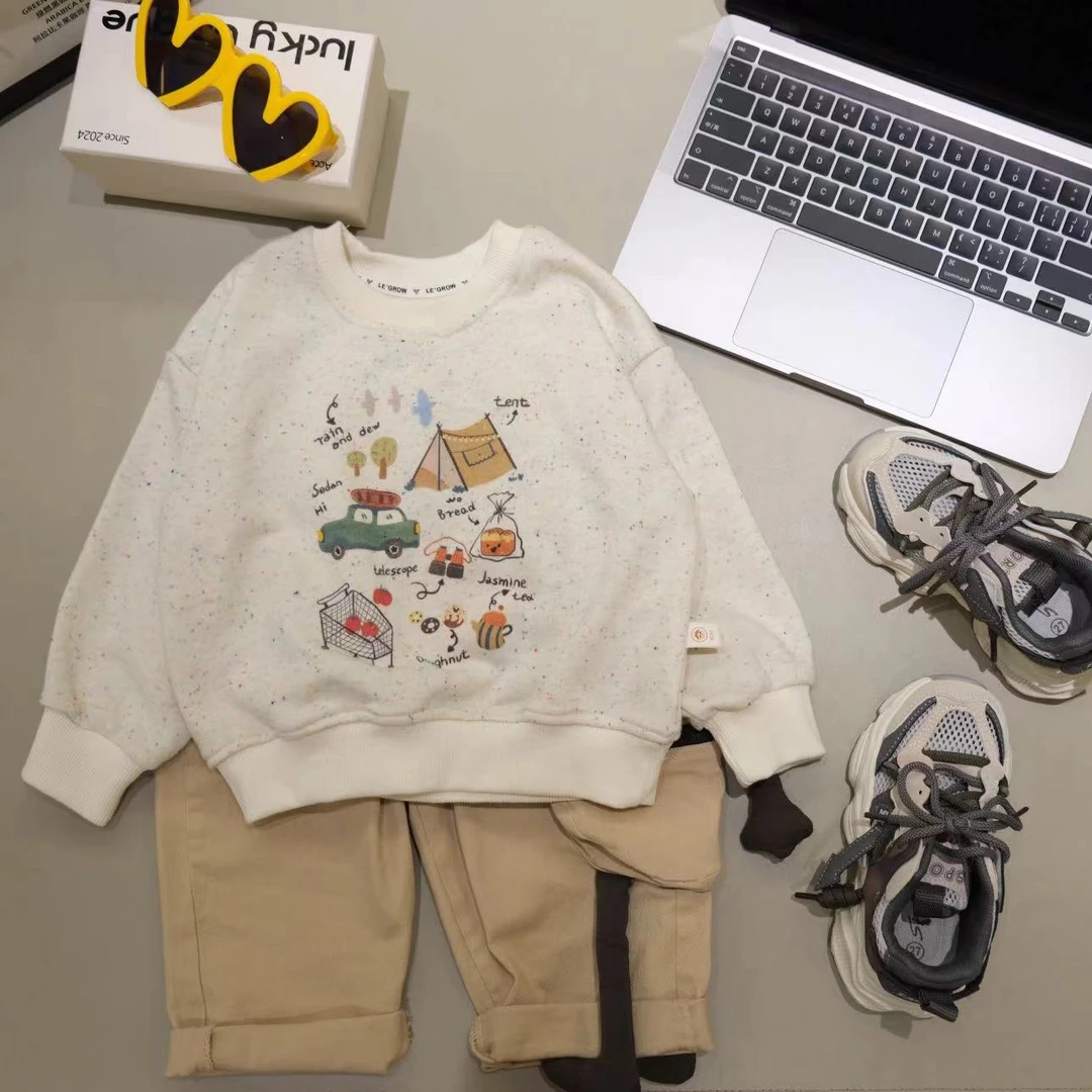 儿童春秋韩版卡通图案彩色颗粒套头衫H1358