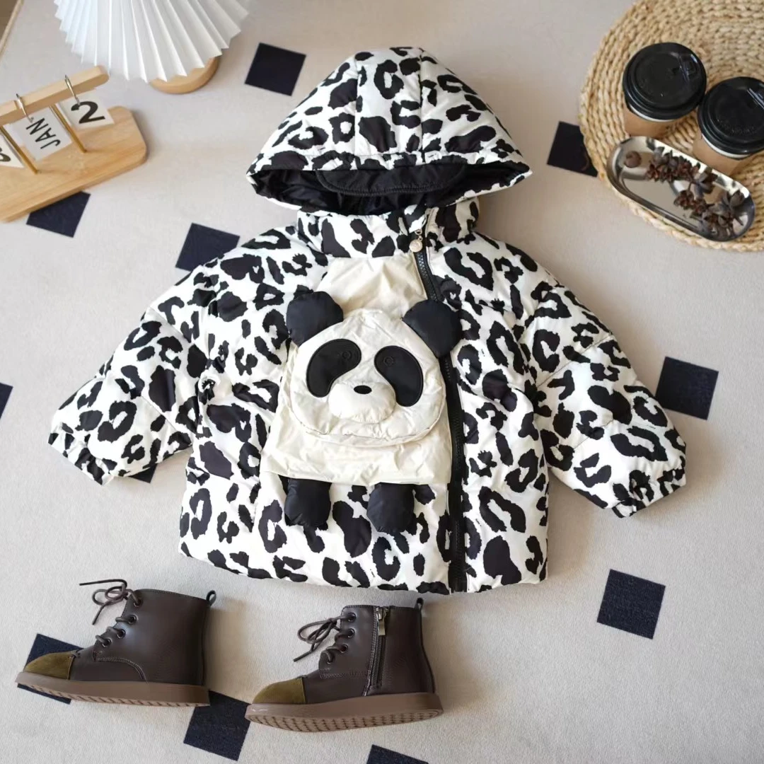 儿童冬季韩版卡通立体连帽小熊猫90白鸭绒羽绒服SQ1539