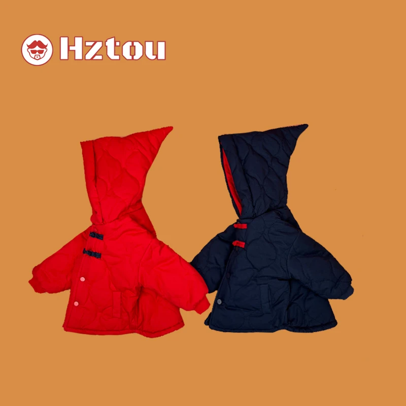 儿童冬季中国风连帽一字扣棉服HD021