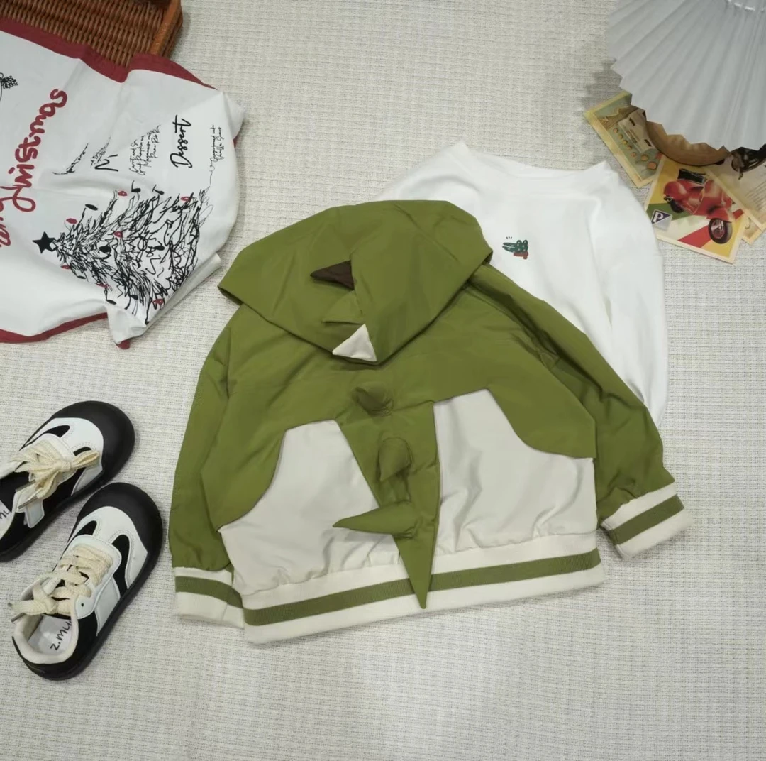 儿童春秋韩版卡通抽象立体恐龙连帽外套CH013