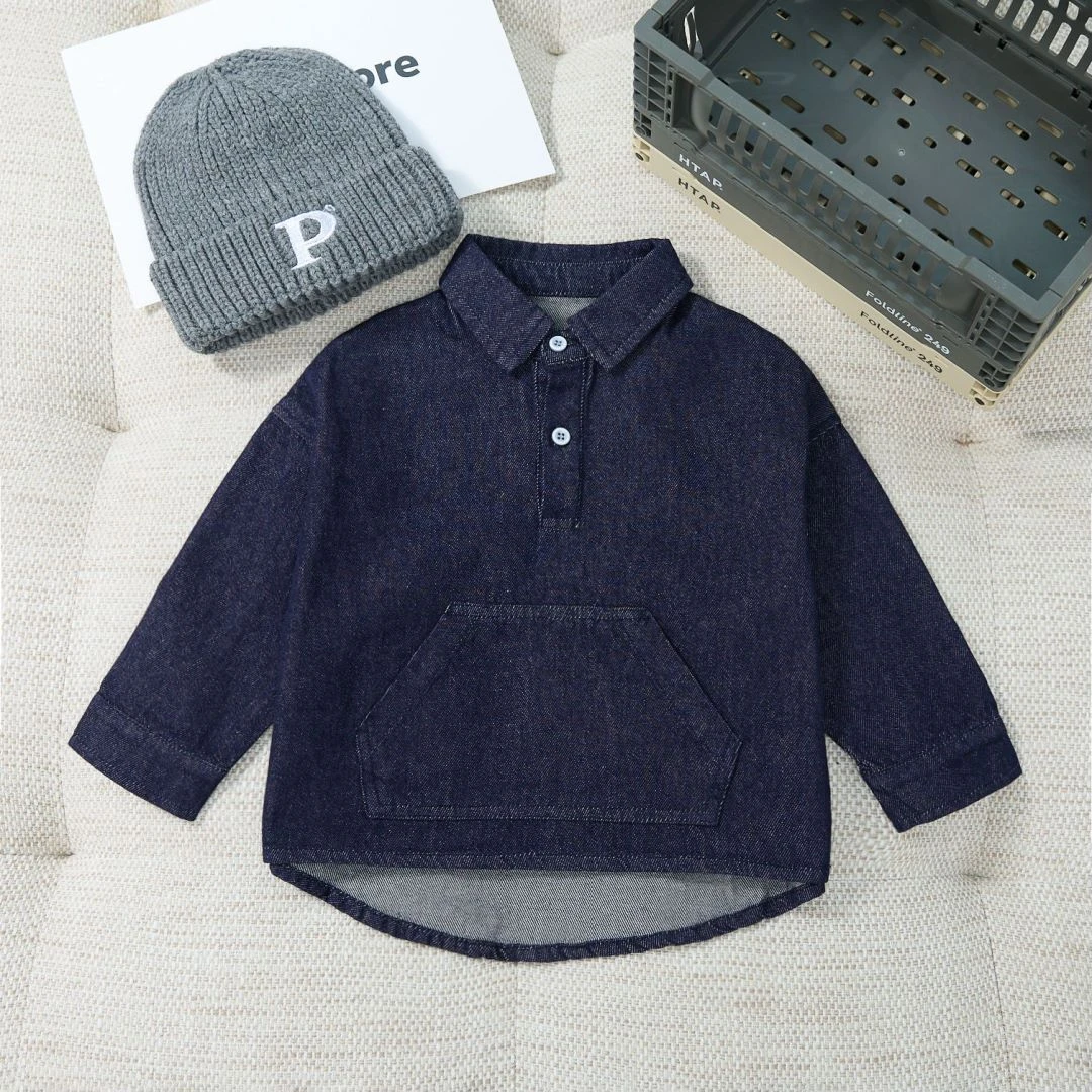 儿童春秋韩版简约大口袋套头牛仔衣SQ1013