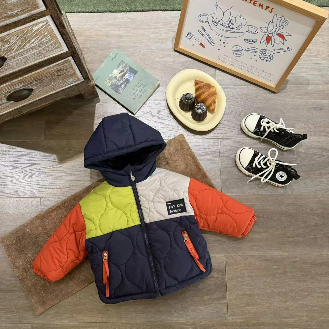 儿童冬季韩版拼色刺绣字母加棉加厚外套H1798