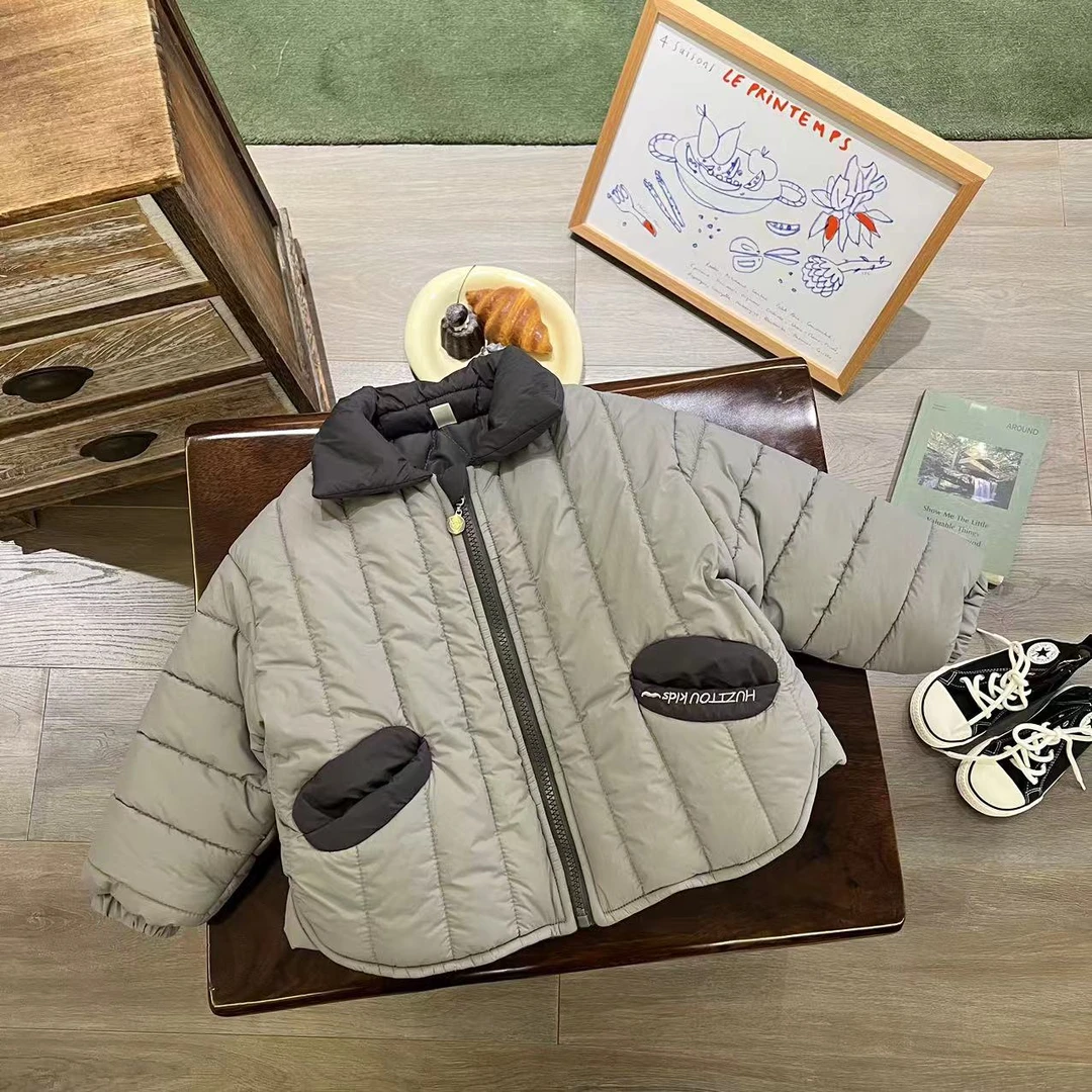 儿童冬季刺绣字母拼色加棉加厚棉服H1786