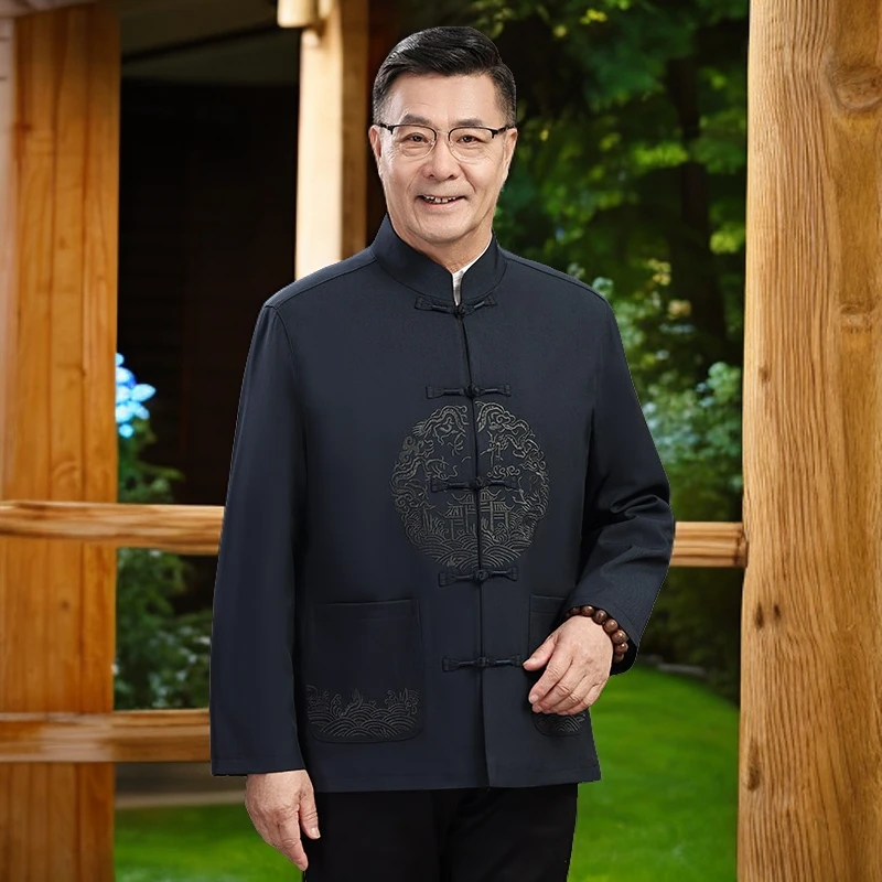 春秋季唐装男中老年人生日婚宴喜服爷爷外套爸爸装中国风套装上衣