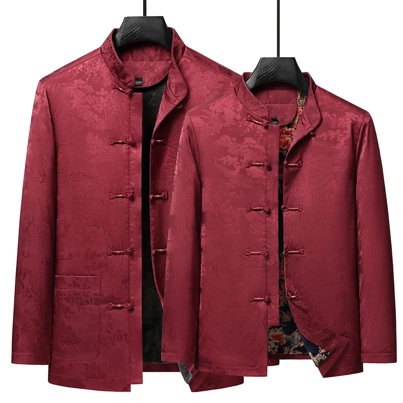 春秋季大码唐装爷爷奶奶装中式过寿喜庆情侣款外套爸爸装男士套装