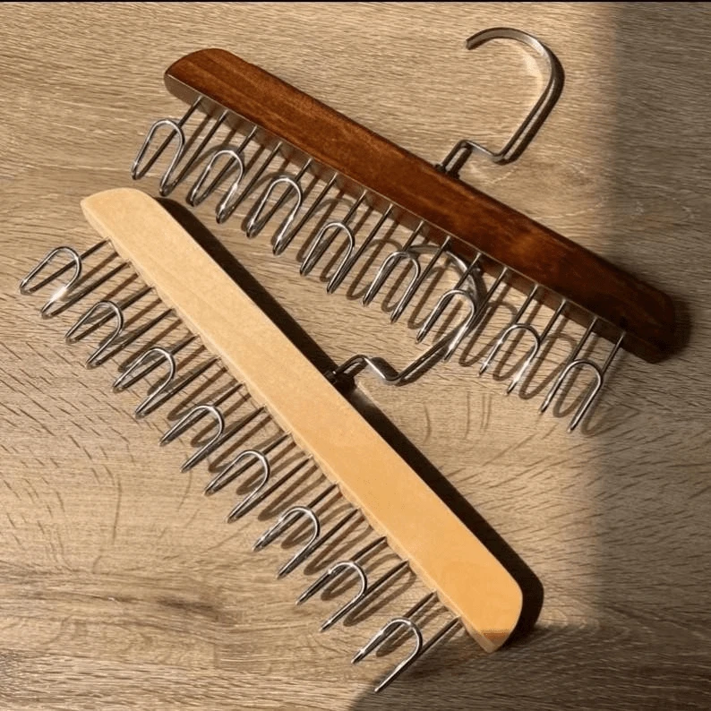 【3个装】家用实木挂钩多功能衣架无痕木质防坠落柜内衣不锈钢制品