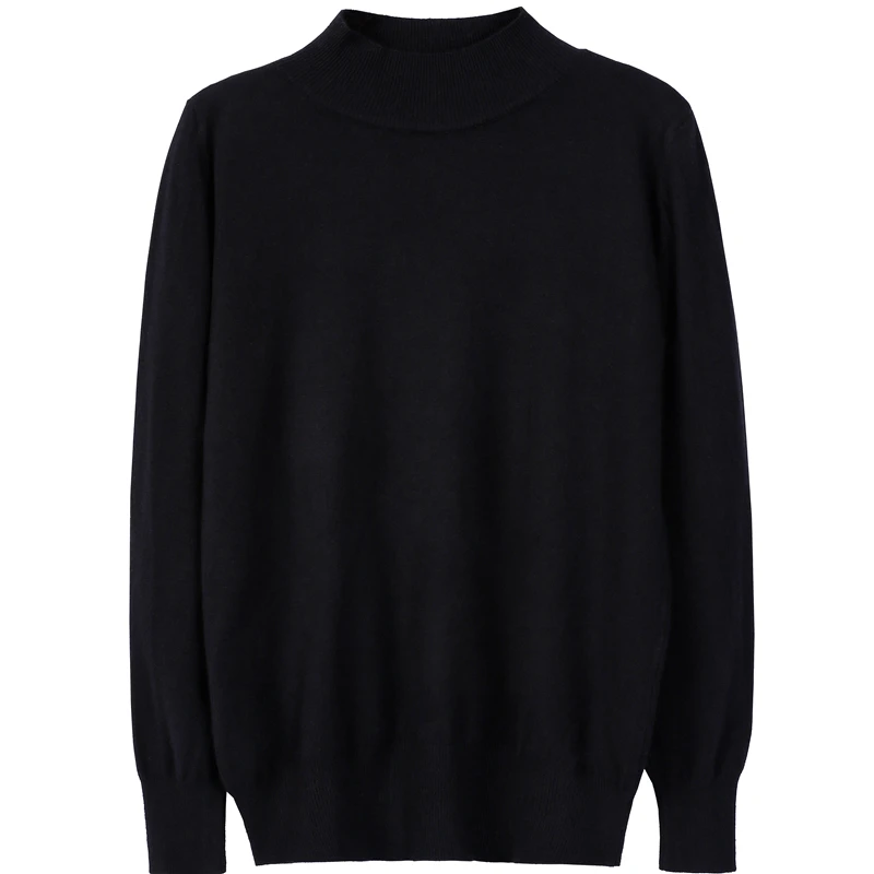 妈妈装黑色打底衫毛衣半高领百搭长袖毛衫中老年女装秋冬纯色上衣