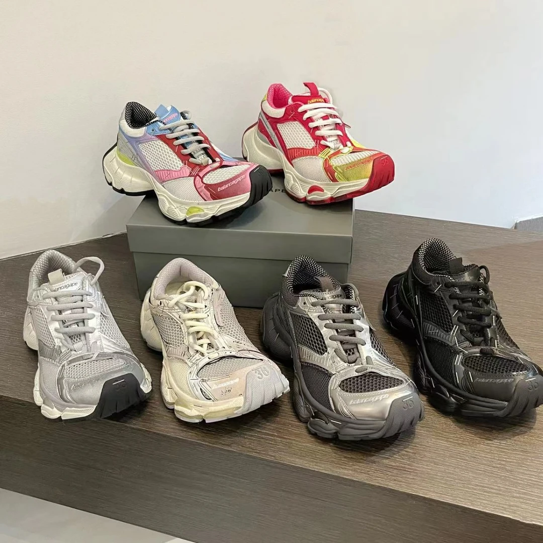 欧洲站订书机老爹鞋男2025爆款复古做旧厚底透气网面休闲运动鞋女