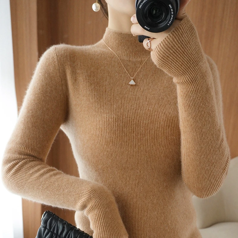 女半高领套头抽条百搭