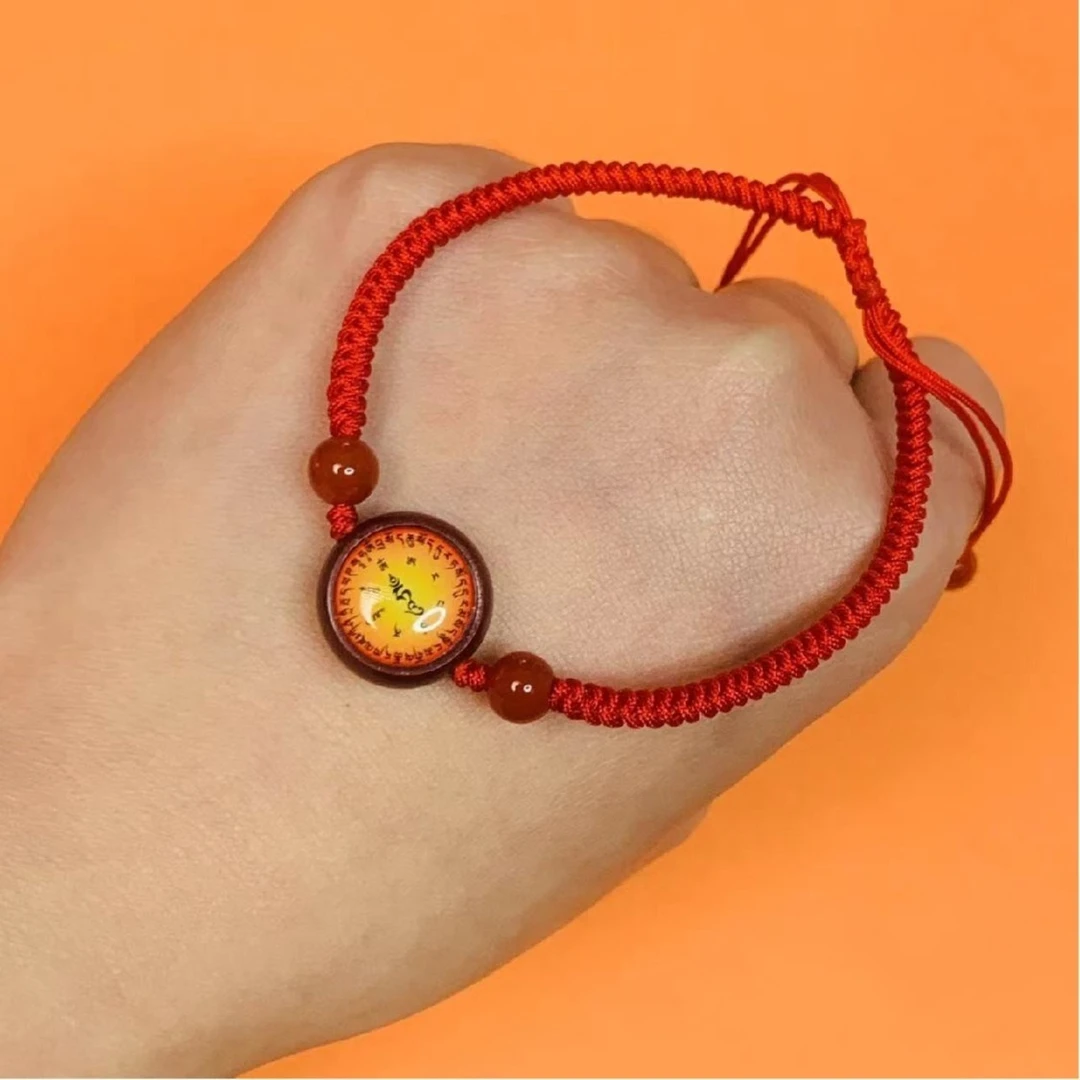 非金属布艺手链 文殊手链 中式红绳编织手工手绳能量石