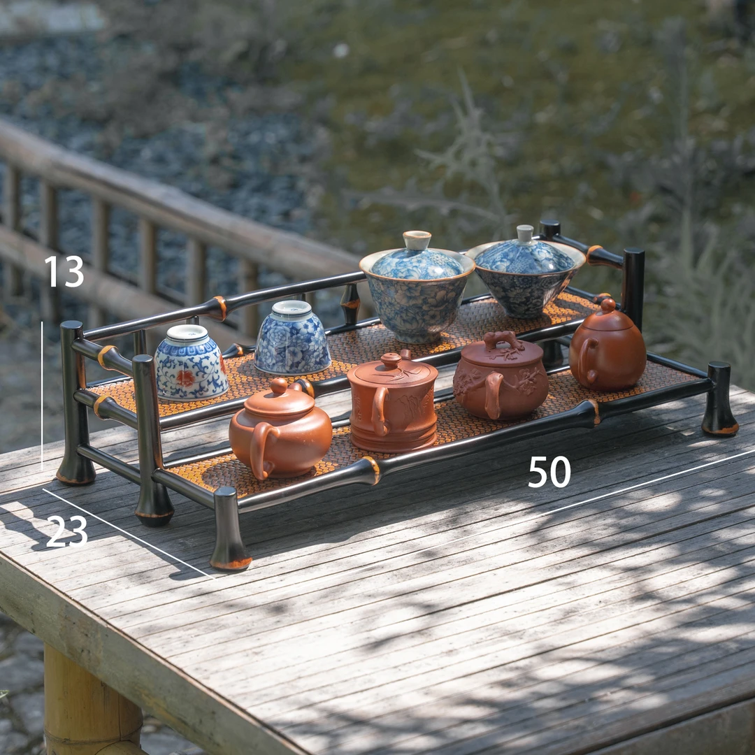 【自慢】筇竹手工竹编阶梯式茶杯架新中式复古轻奢茶壶收纳展示竹架