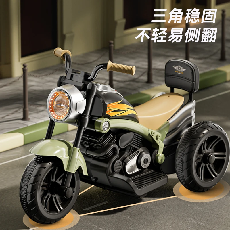Q儿童电动摩托车三轮车可坐可骑音乐灯光1-5岁宝宝男女孩子小孩