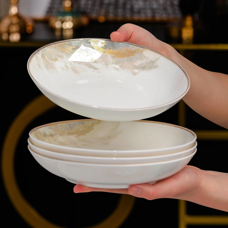 Yomerto大好河山盘子菜盘家用陶瓷新中式深盘轻奢景德镇餐具餐盘