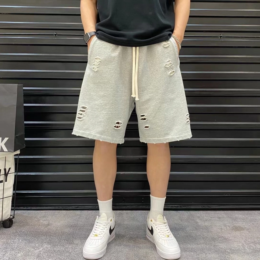 美式重磅男潮牌高级感男士潮流ins个性破洞休闲短裤宽松高档短裤