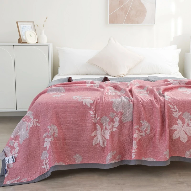 （朝花夕拾粉）200*230多功能莱赛尔天丝埃及棉双面提花四季床盖毯