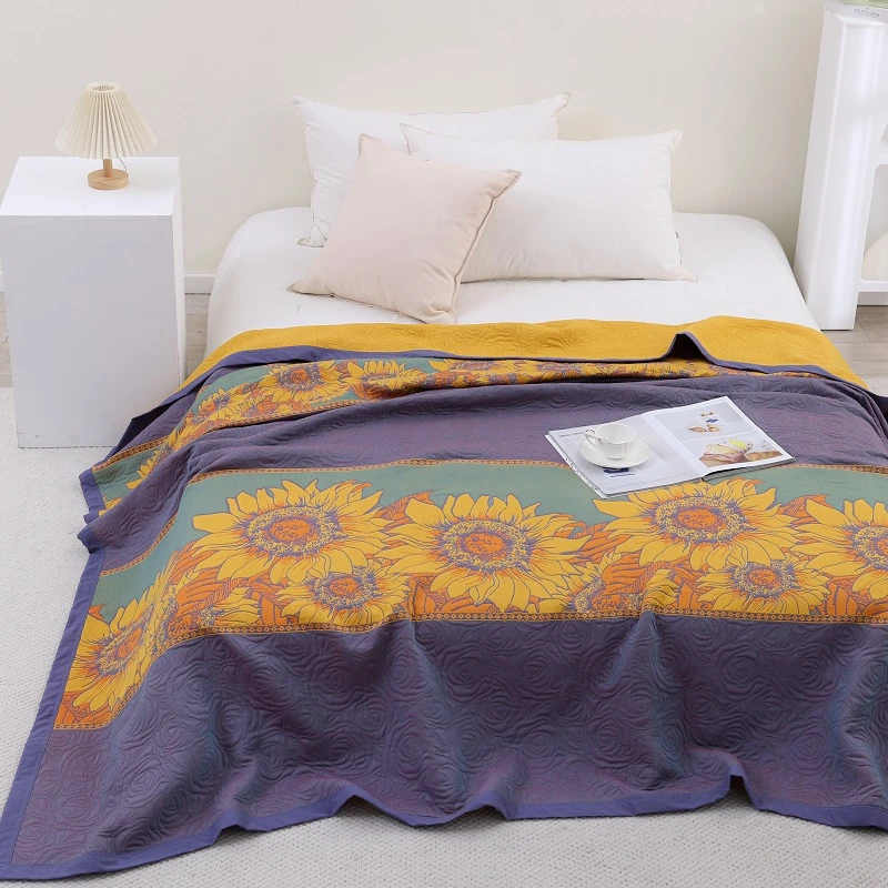 （向日葵紫）230*250埃及棉发热纤维双人多功能双面提花工艺床盖毯