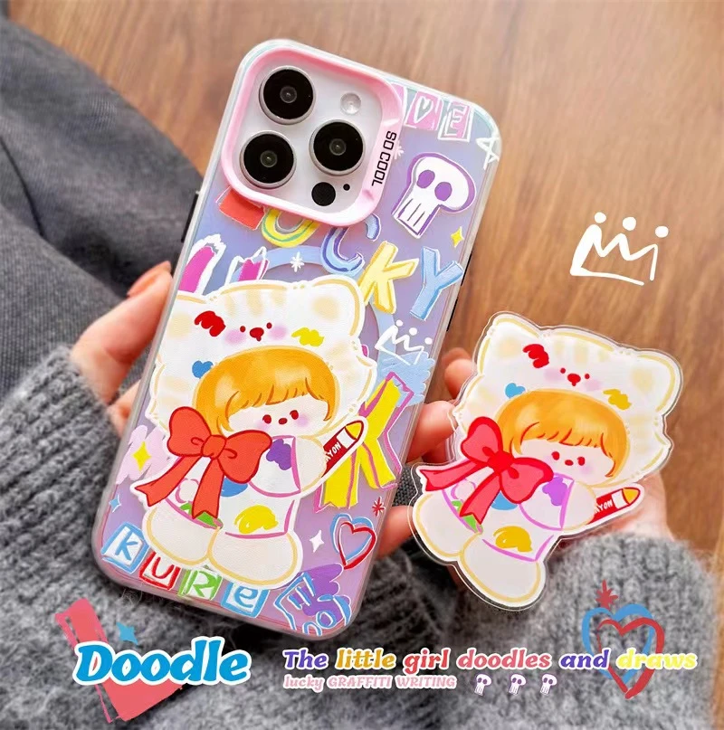 苹果iPhone磁吸手机壳➕支架一套 用蜡笔画出未来 炫彩镭射防摔