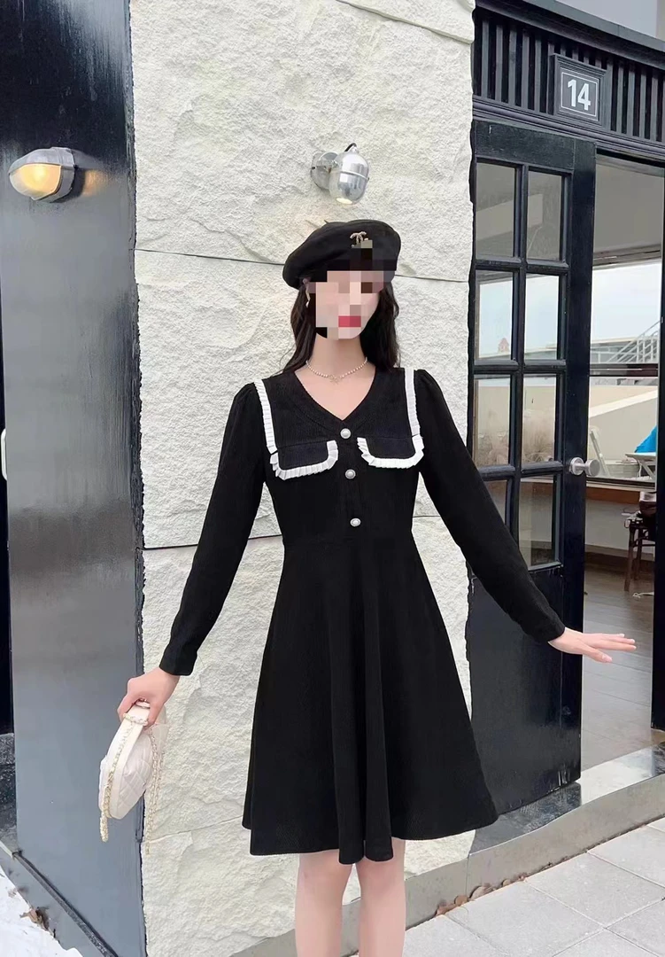 法式小香风长袖连衣裙百搭春秋新款小黑裙气质显瘦