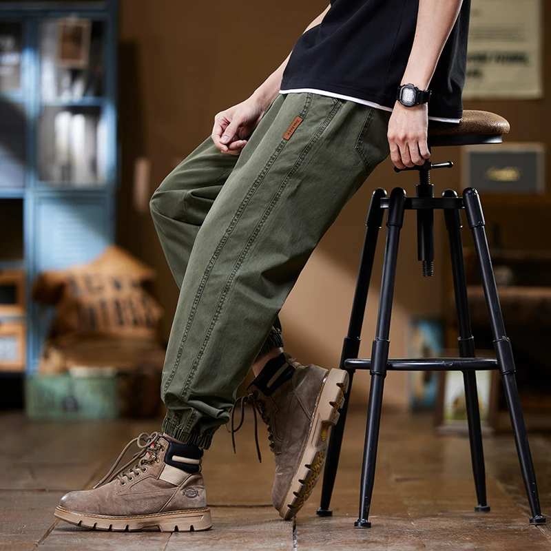 美式复古工装裤男士春秋款2024新款宽松重磅出纯棉卡其色休闲裤子