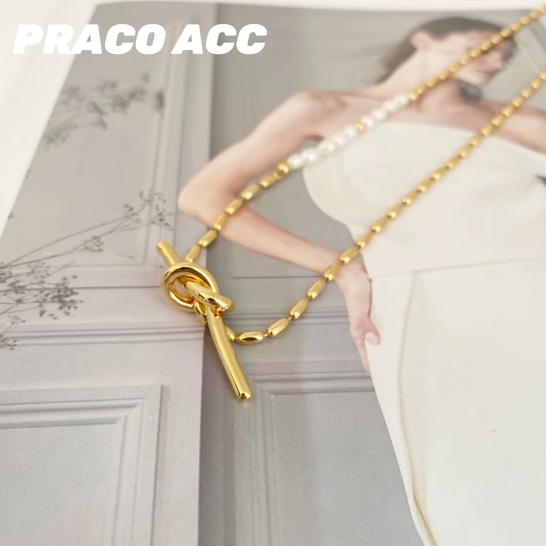 铜合金仿珍珠项链 G216 风绳结珠珠链