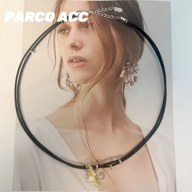 铜合金布艺项链 GT1111 双层金色落叶单珠项链