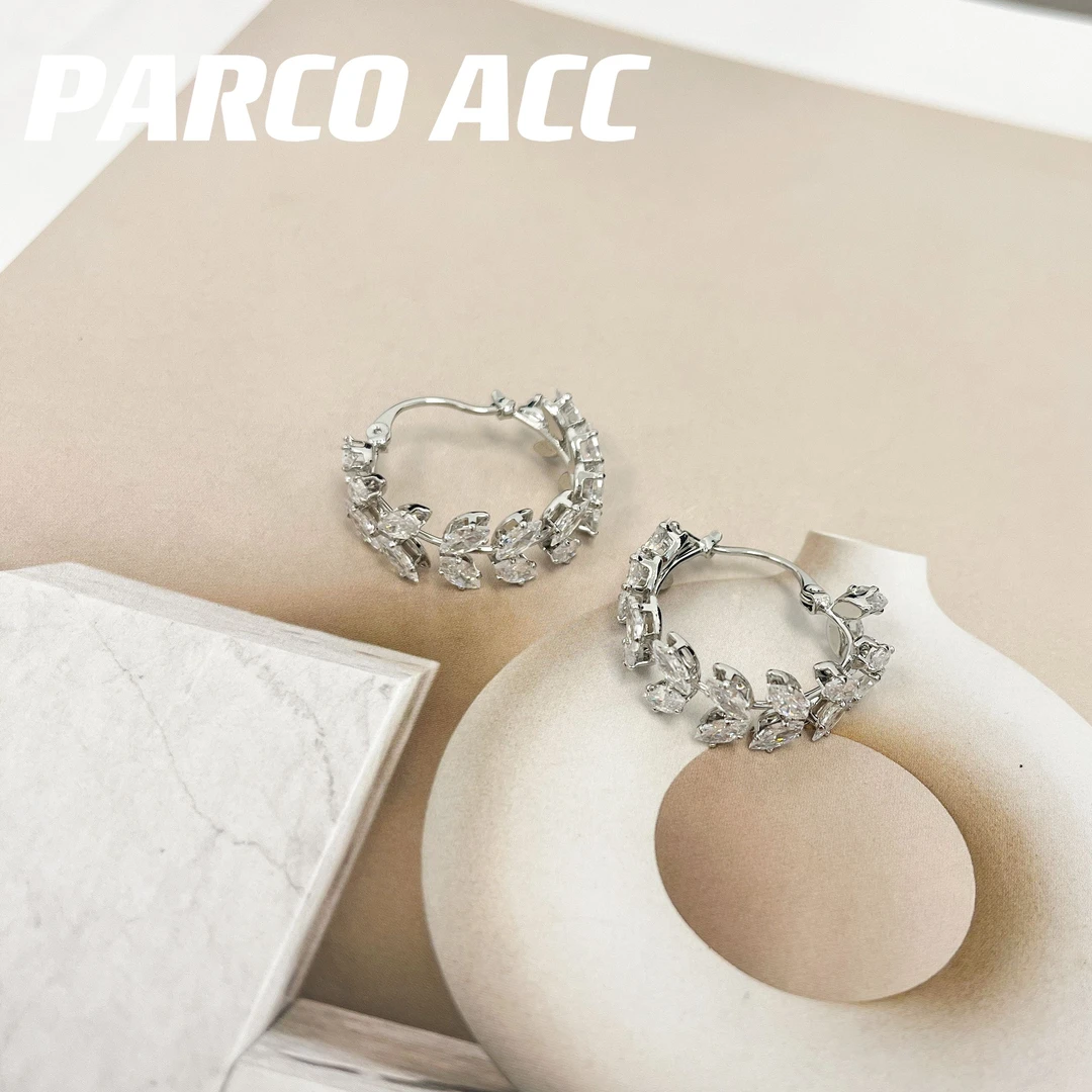 铜合金合成锆石耳饰 C111 GP1109满锆双叶耳钉