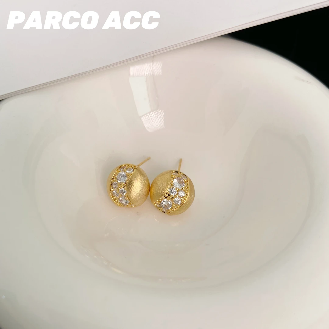 铜合金合成锆石耳饰 D217 拉丝咖啡豆满锆耳钉