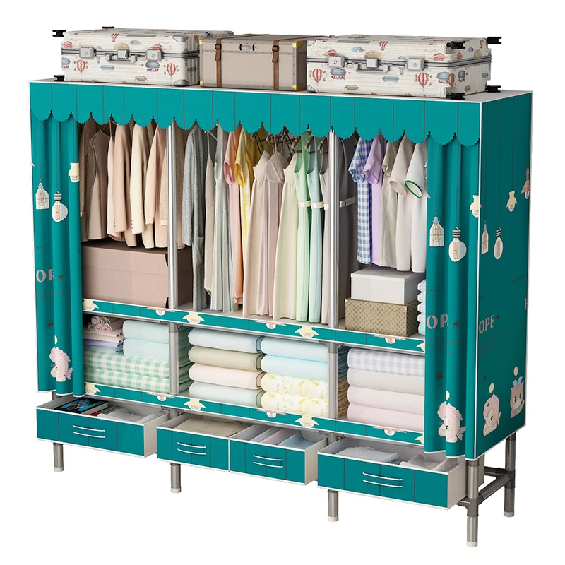 带抽屉式大号简易衣柜加厚全钢架卧室钢管布衣柜加粗加固结实耐用