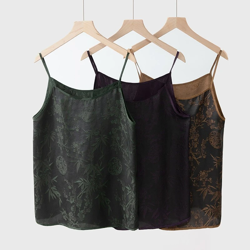 双面穿桑蚕丝非遗香云纱吊带背心女内搭碎花上衣DDA016