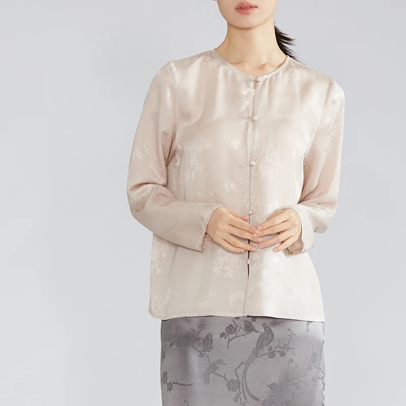 双面异色萝国风开衫真丝茶服圆领单排扣中式复古外套WTD058