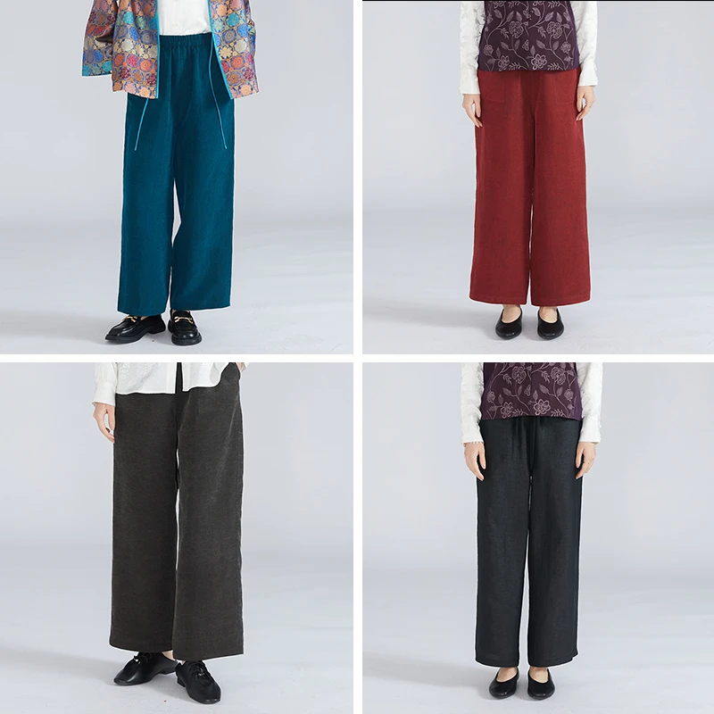 双面穿龟裂纹香云纱长裤100桑蚕丝真丝阔腿休闲提花女裤YSCK024