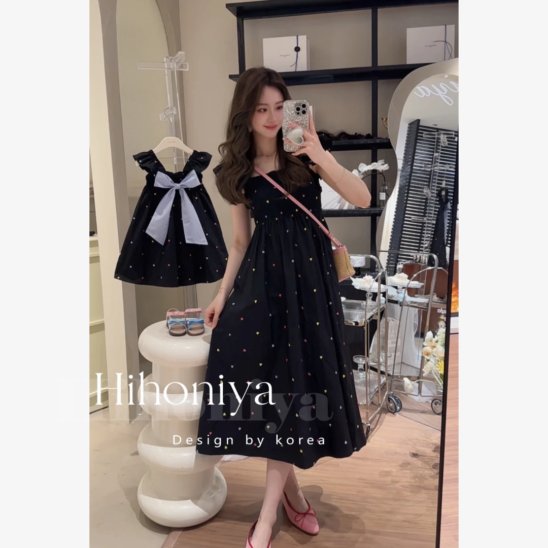 Q【戴尔小姐】四Hihoniya~2024夏款彩色爱心飞袖打揽设计亲子连衣裙