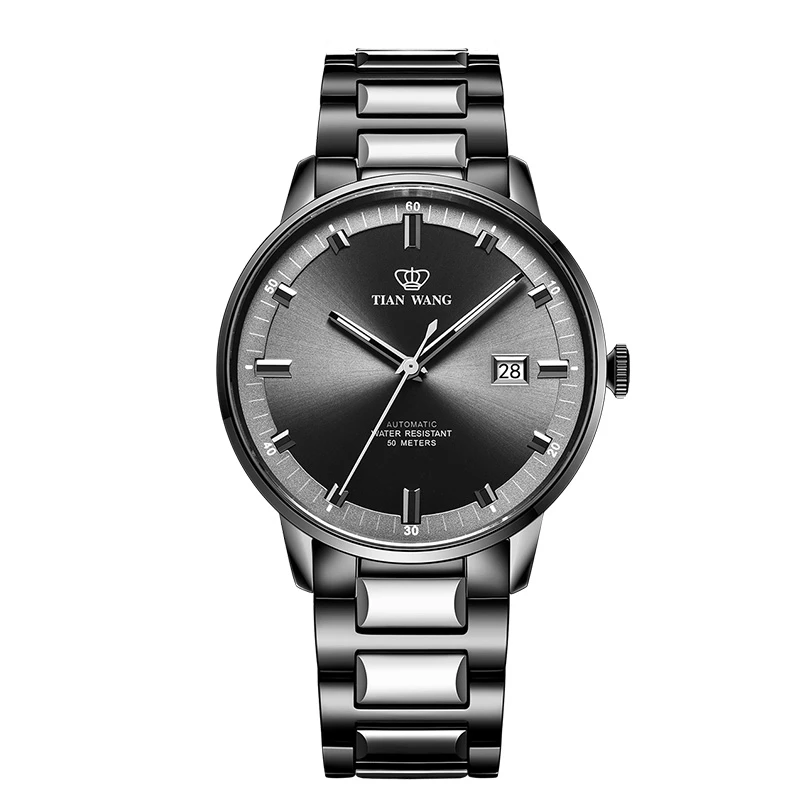 天王表钨钢质感男表防水机械表时尚男士手表超酷黑色送礼51128