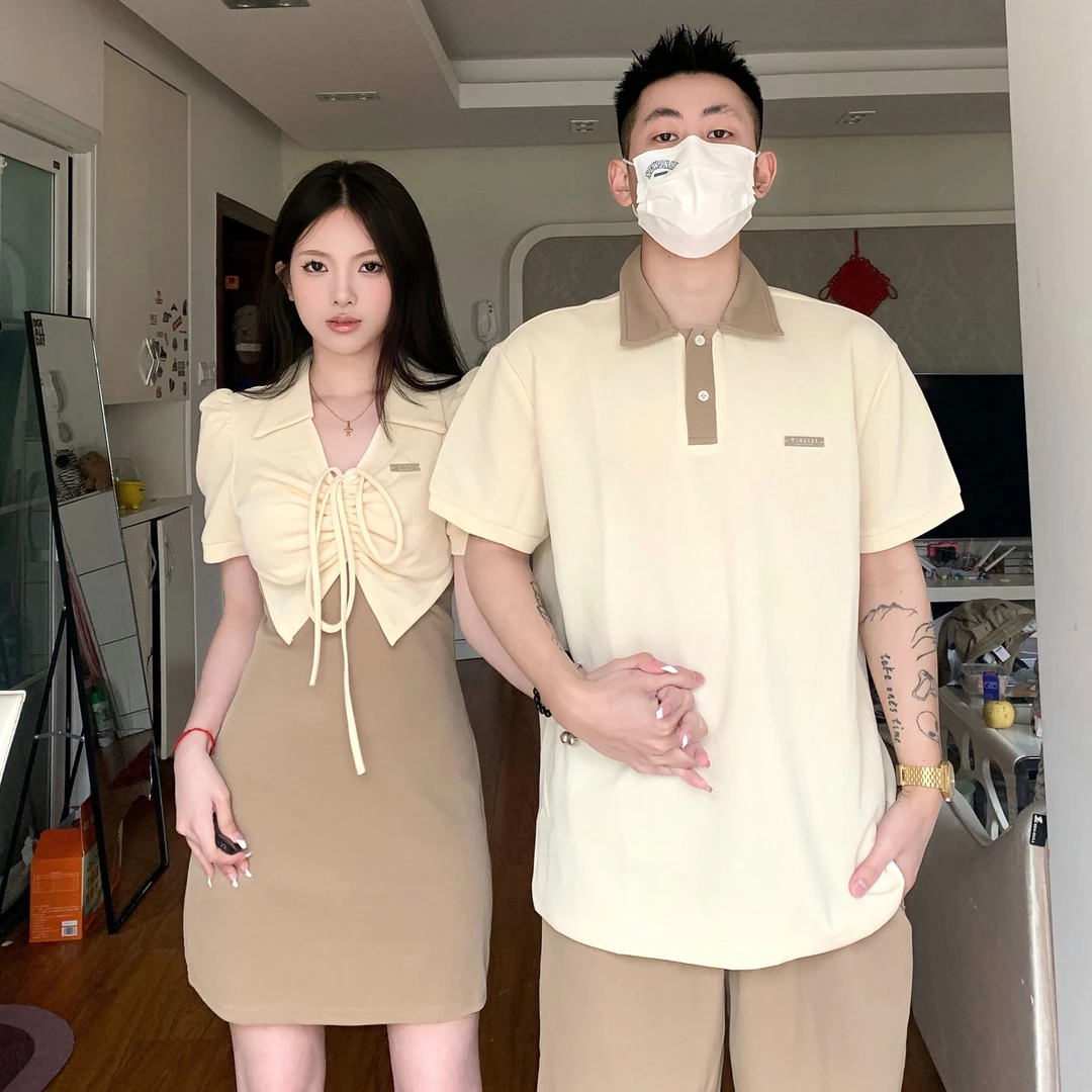 情侣装夏季一裙一衣超火短袖T恤男法式纯欲气质连衣裙小众设计感