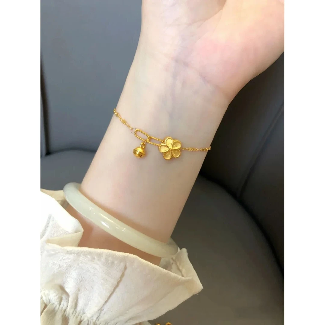 铜合金手链 桃花铃铛花瓣金色个性简约显白百搭小众气质轻奢时尚