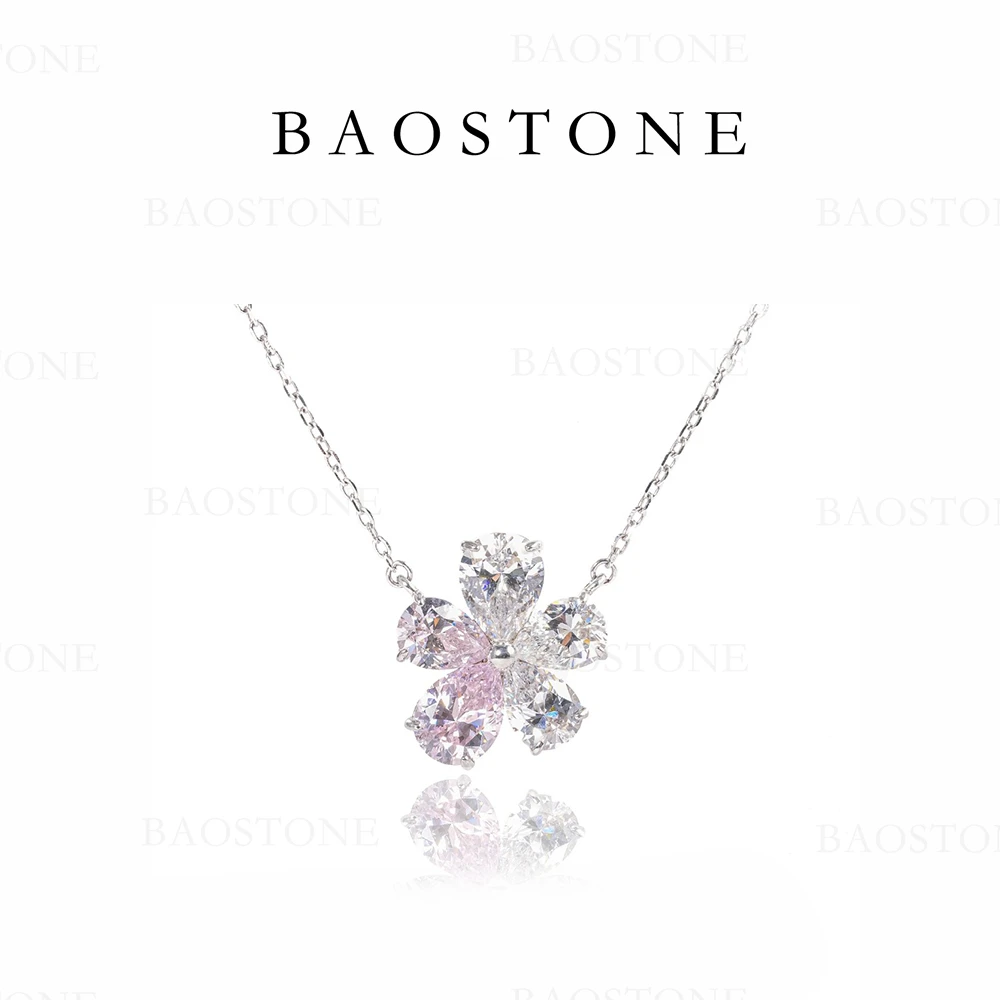 BAOSTONE 坠链均925银合成锆石 浪漫樱花银项链 时尚气质百搭 T47