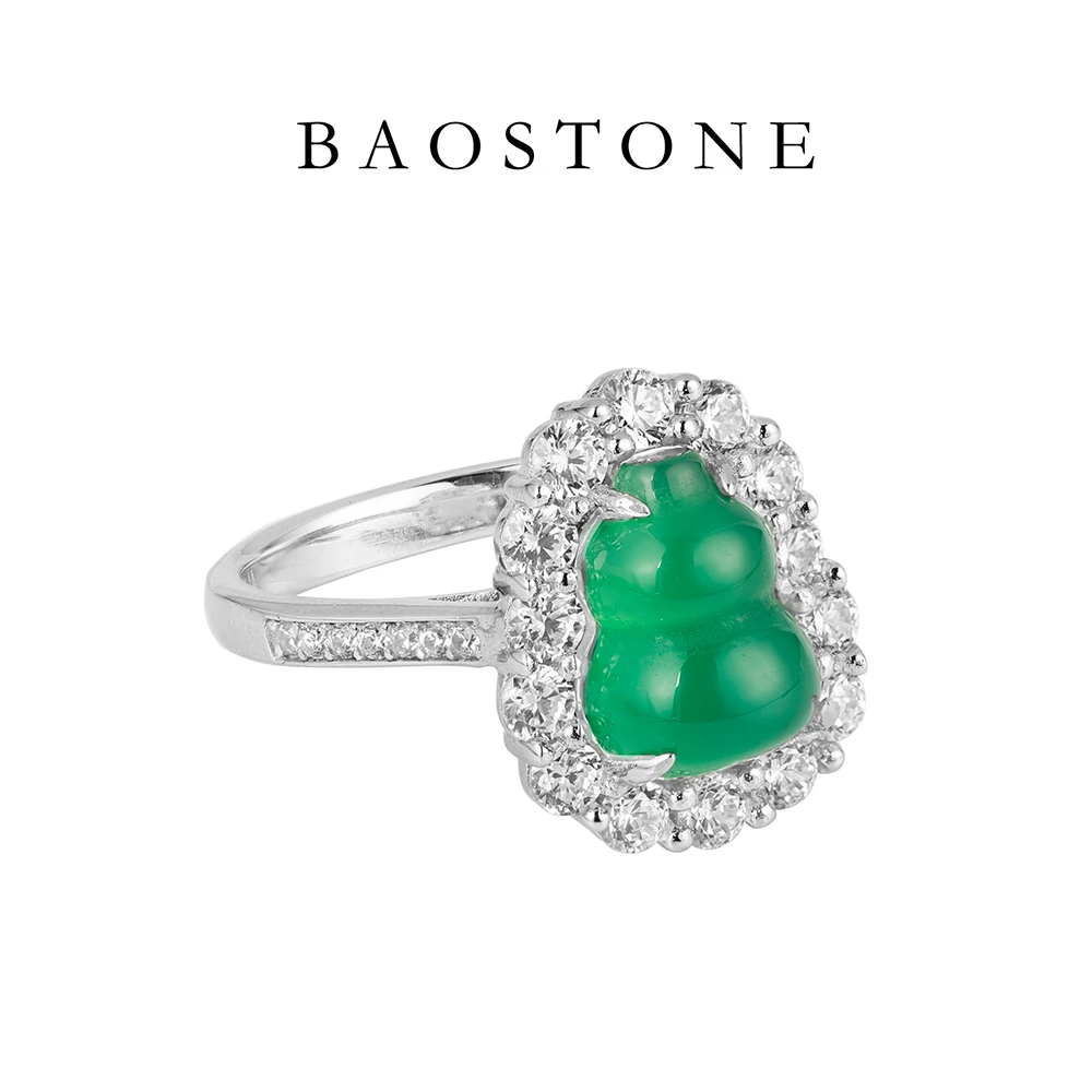 BAOSTONE 925银合成锆石戒指 【如梦】葫芦轻奢气质满绿复古J312