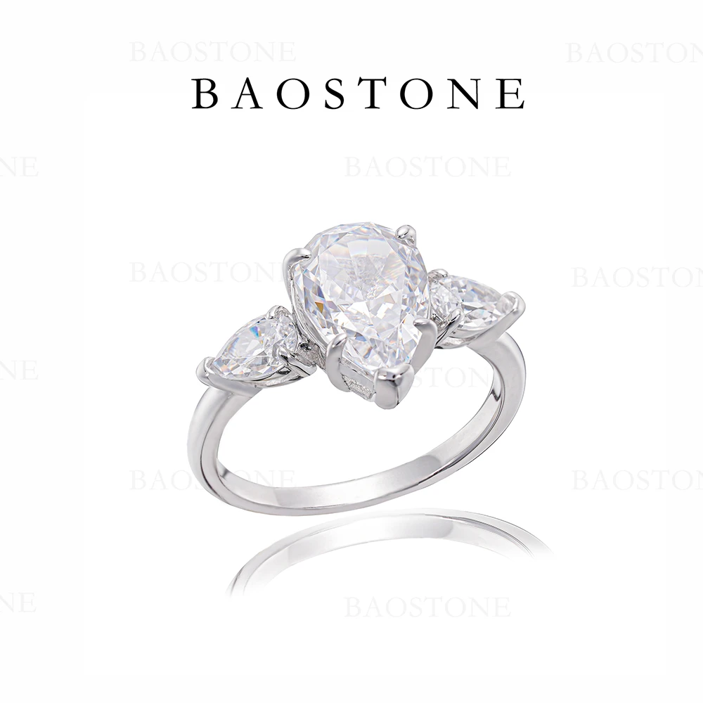 BAOSTONE 925银合成锆石戒指 【冰花水滴戒】 轻奢气质女王百搭J213