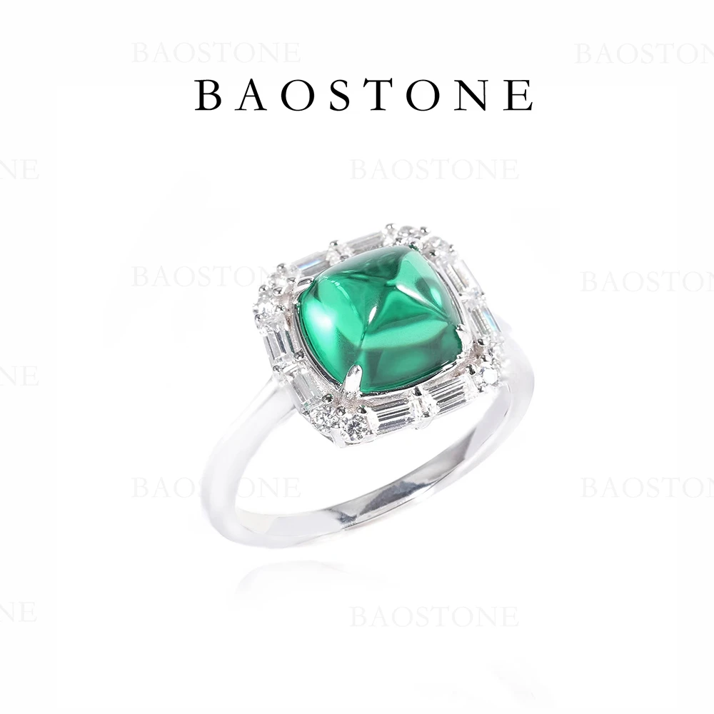 BAOSTONE 925银合成锆石戒指 【糖塔祖绿戒指】时尚简约百搭 J252