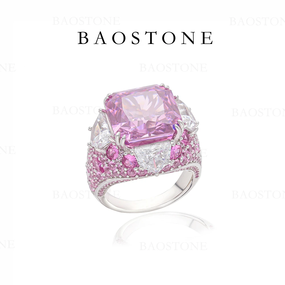 925银合成锆石戒指 【奢华烟紫粉戒指】轻奢欧美粉红J205