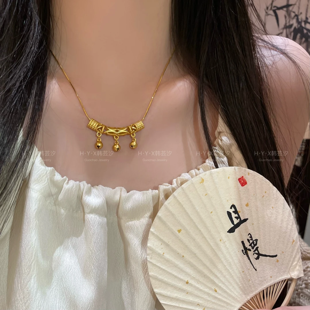 小弯管铃铛镂空吊坠中国风长管项链毛衣链 05